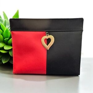 Vintage YSL Yves Saint Laurent Parfum Zip Pouch Clutch Red/Black Gold Heart chrm